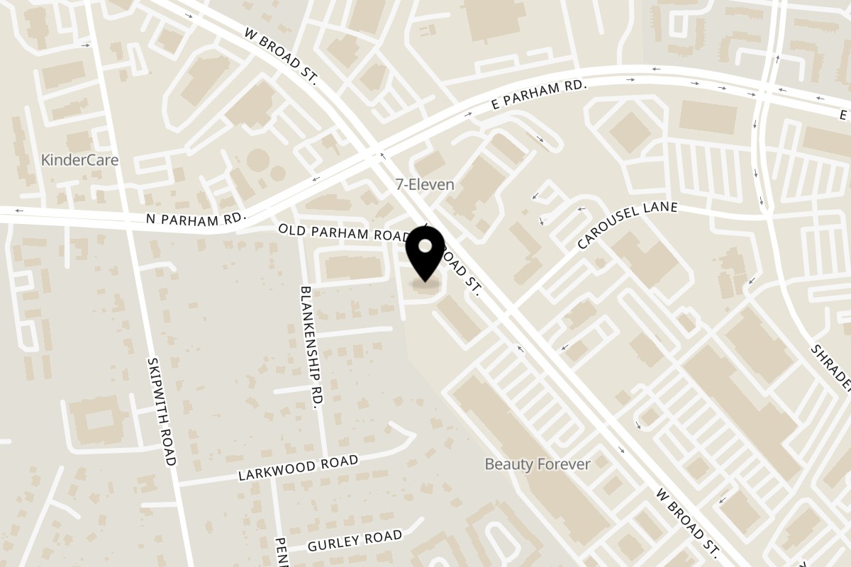 Map showing the location of Buz and Ned's Real Barbecue on 8205 W Broad St in Richmond